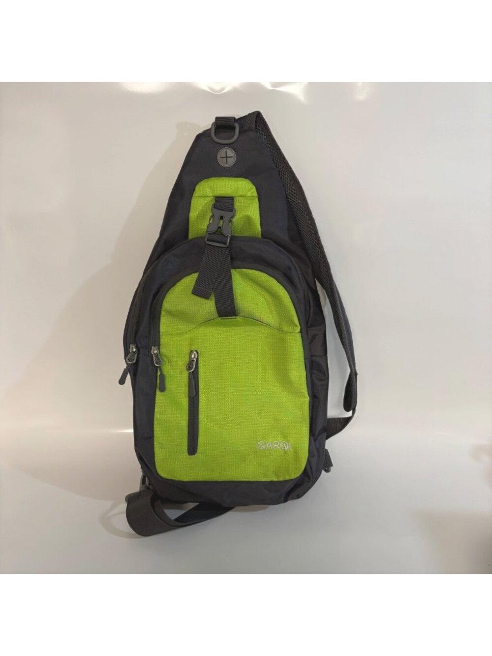 Green Black Sling Backpack Multiple Compartments Adjustable Strap